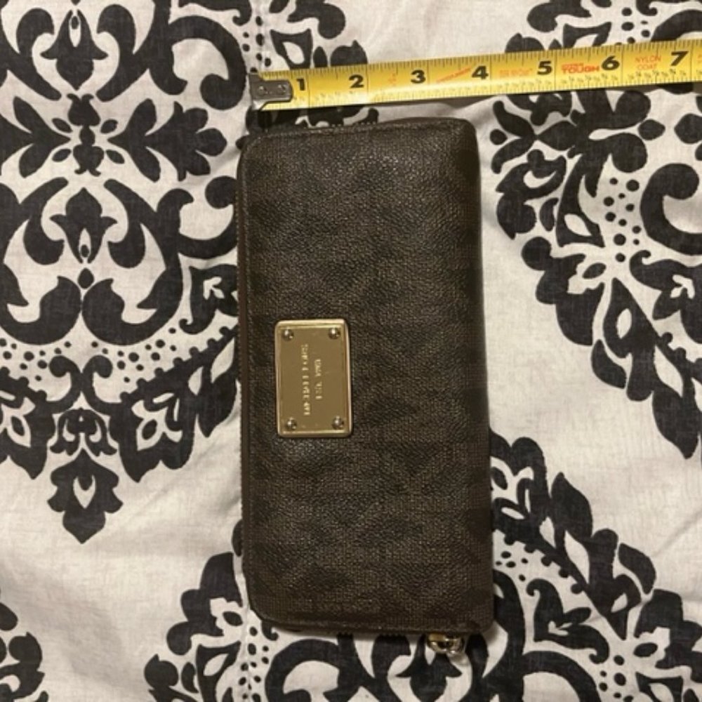 Michael Kors brown pebbled leather zip around wallet